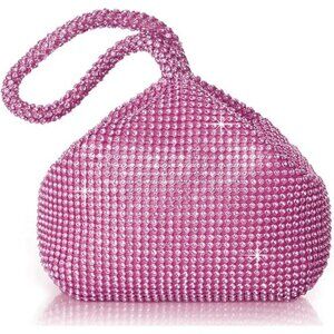 Pink Rhinestone Triangle Clutch Sparkly Glitter Bag Crystal Handheld Purse